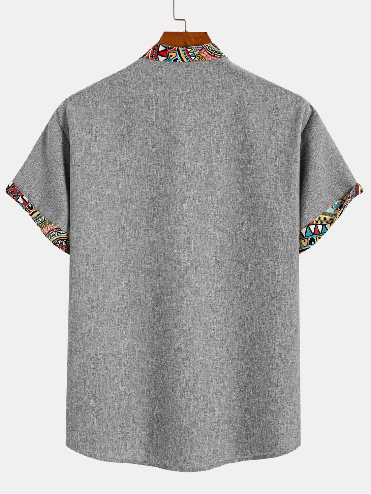 Men's Patchwork Ethnic Geometric Pattern Half Button Front Shirt, Casual Soft Fit, Graphic Short Sleeve Mock Neck Top for Summer, Men's Clothes for Daily Wear