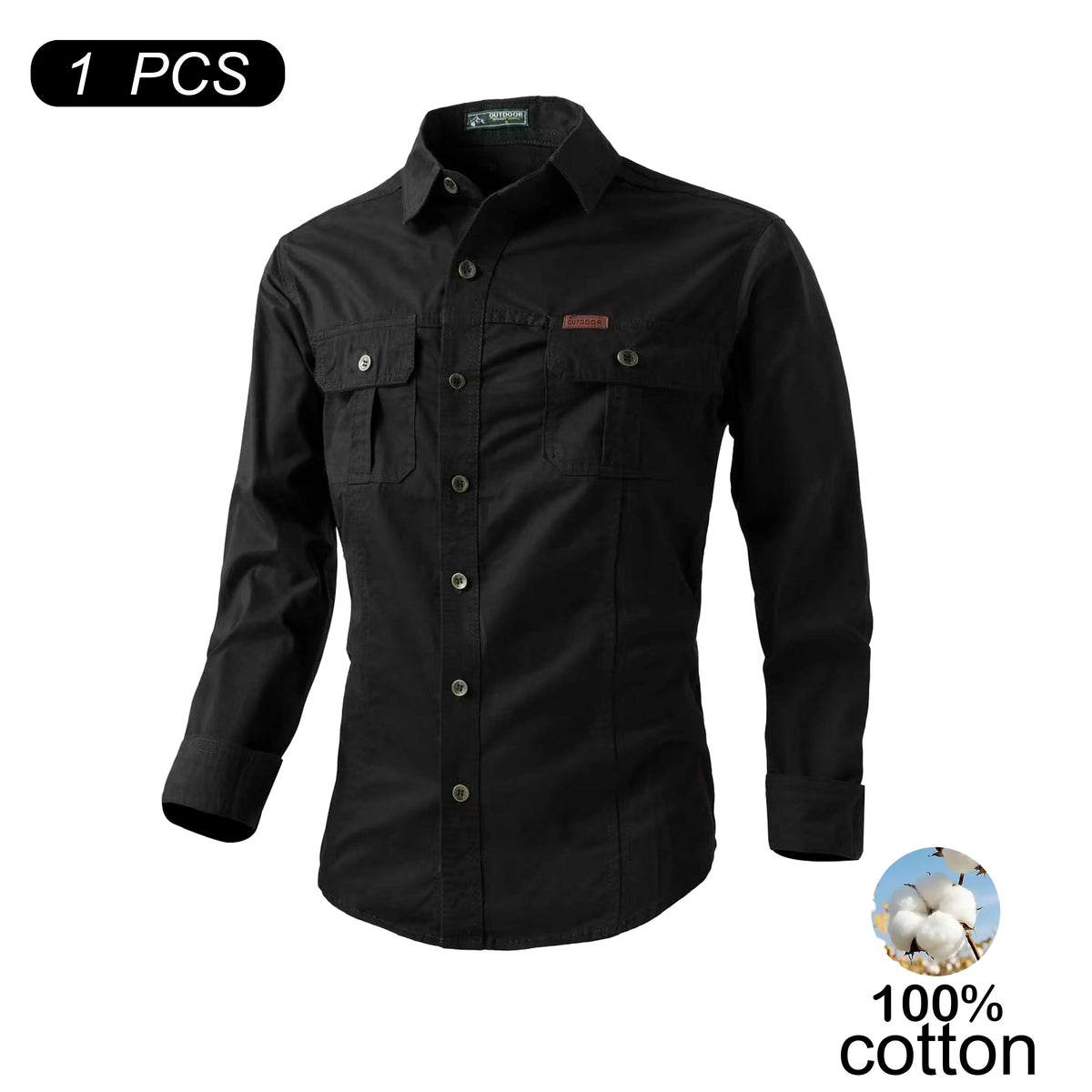 Men's 100% Cotton Long-Sleeve Shirt - Men's Clothing, Relaxed Fit, Soft, Multiple Pockets for Carry, Button-Front, Stylish, Elegant, Everyday Ready Wardrobe Staple