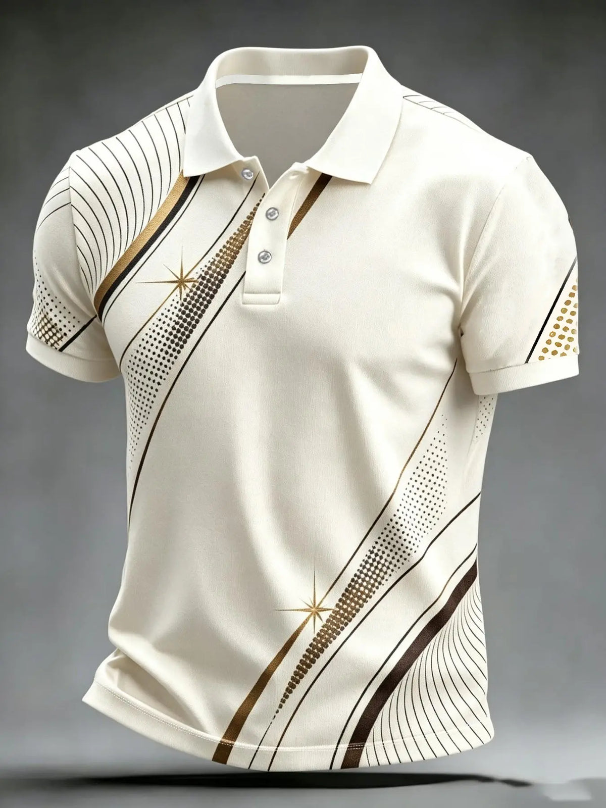 Abstract Print Men's Polo Shirt, Printed Polo Shirts, Short Sleeve Slim-Fit Top, Graphic Pattern, Unlined, Plain Surface, Made in Mainland China