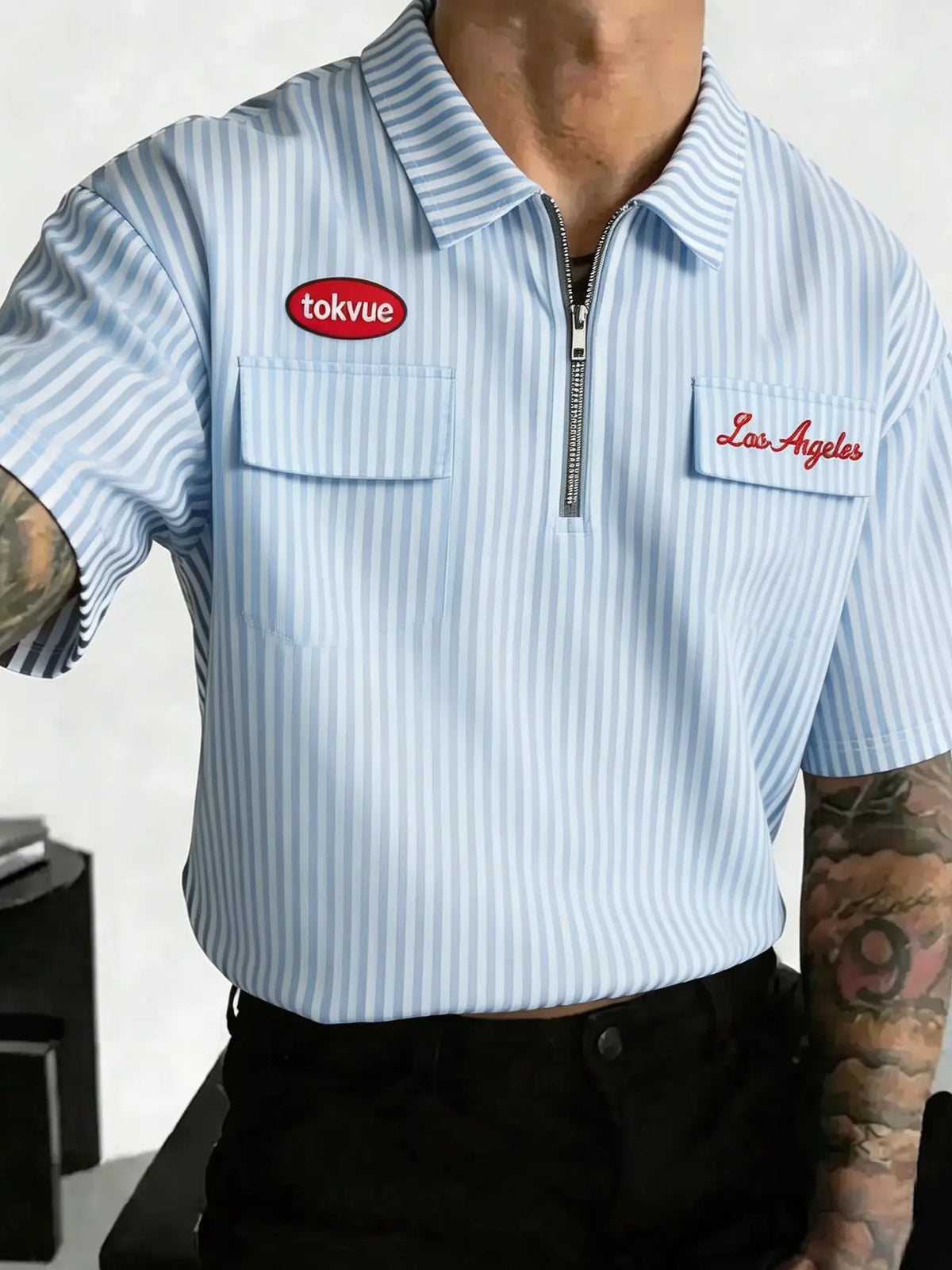 Men's Striped Half-Zip Polo Shirt, High-Quality Fabric, Loose Fit, Casual Style, Streetwear & Daily Wear, Summer Polo Shirt