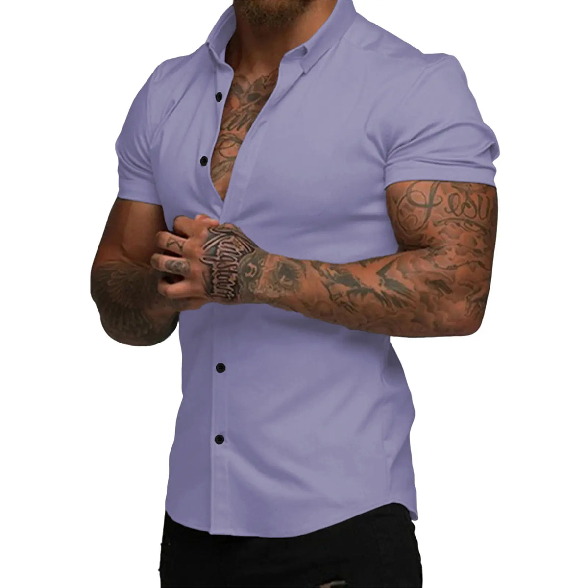 JMIERR Mens Muscle Fit Dress Shirts Casual Button Down Shirt Short Sleeve Wrinkle-Free Shirts