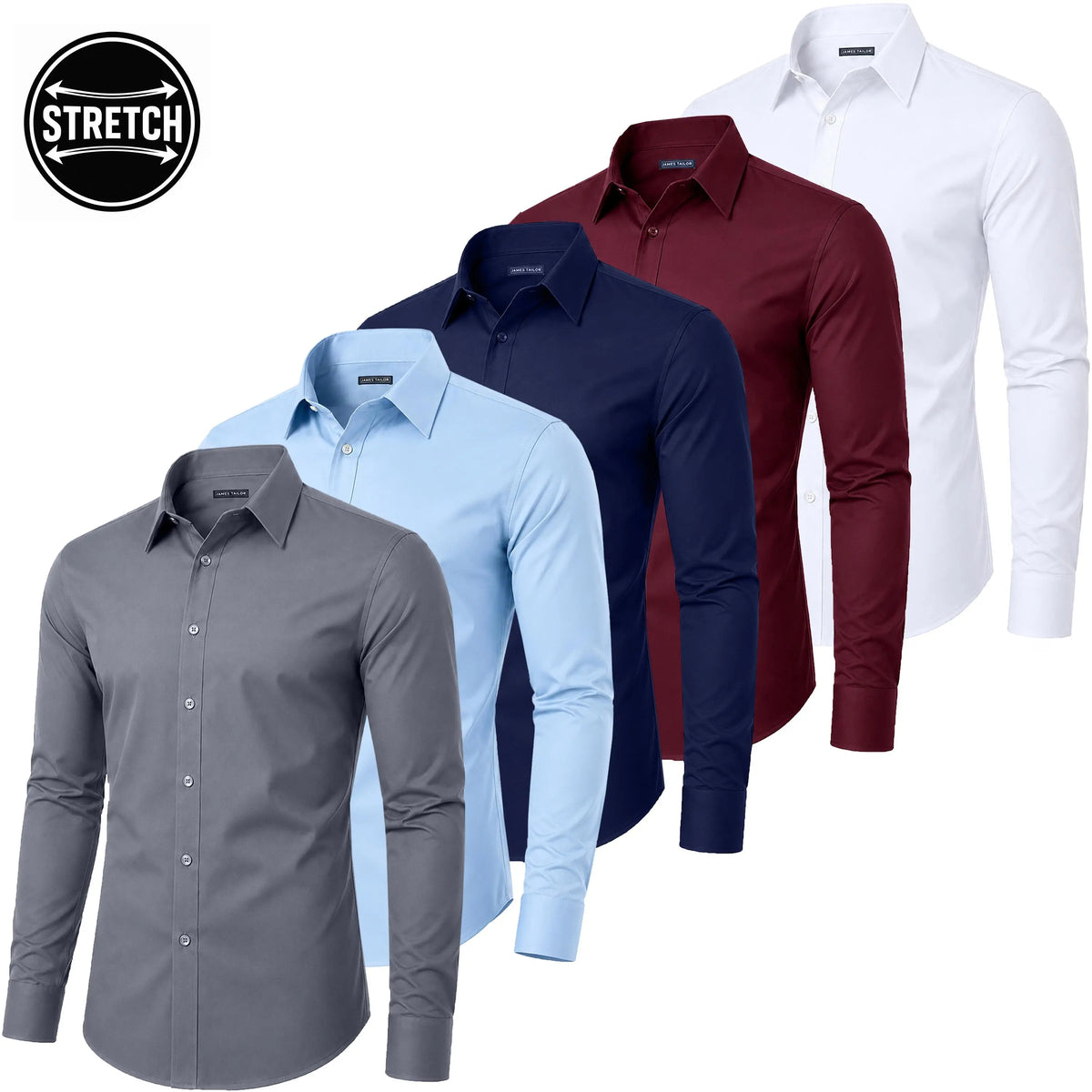 5 Pack Men's Long Sleeve Solid Dress Shirts (Sizes, S-3XL)