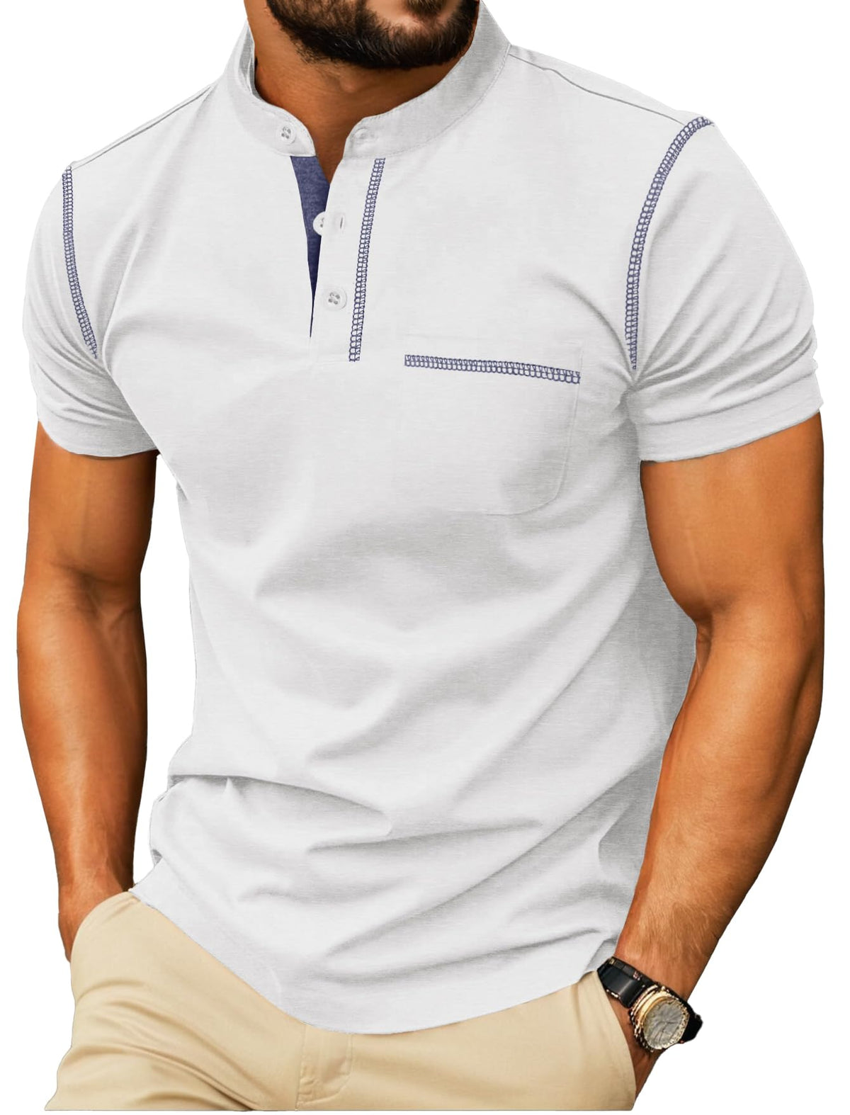 Sailwind Mens Henley Shirts Short Sleeve Summer Casual Classic Cotton T Shirts Pocket Button Shirt