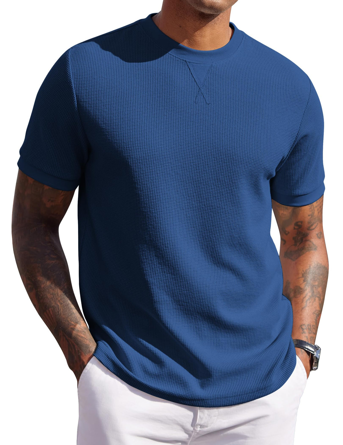 COOFANDY Men's Waffle T-Shirts Short Sleeve Casual Crew Neck Shirt Summer Plain Pullover Tees