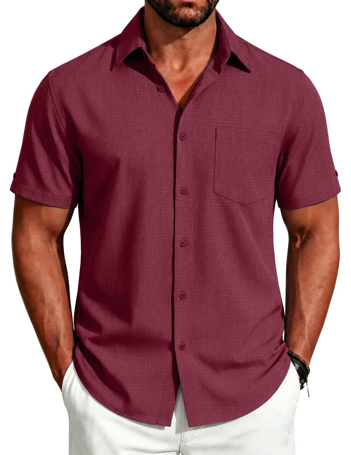 COOFANDY Men's Button Down Shirts Short Sleeve Casual Shirts Summer Beach Linen Shirts with Pocket