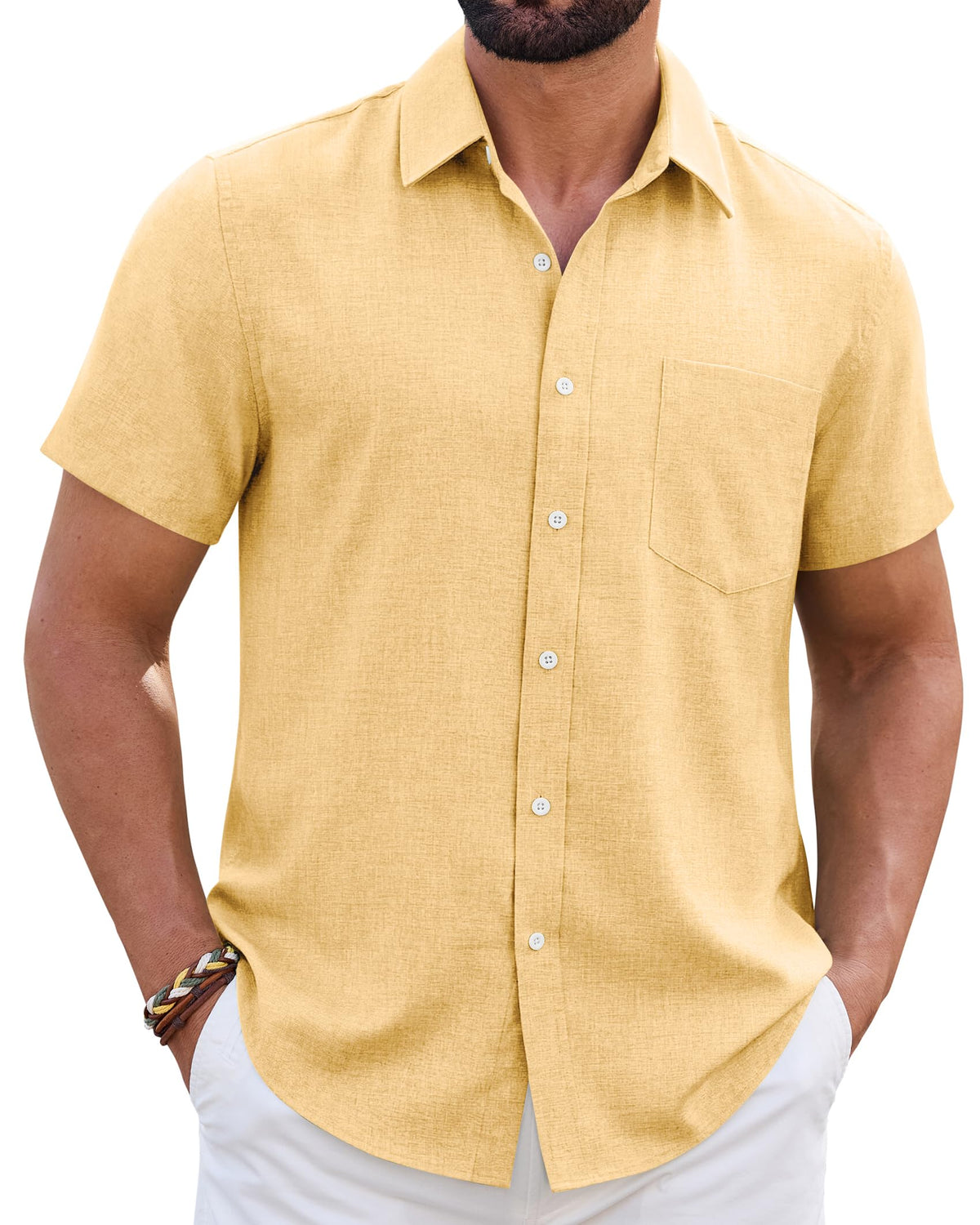 Mens Linen Shirt Short Sleeve Wrinkle Free Casual Untucked Button Down Shirts Beach Breathable Tops Summer