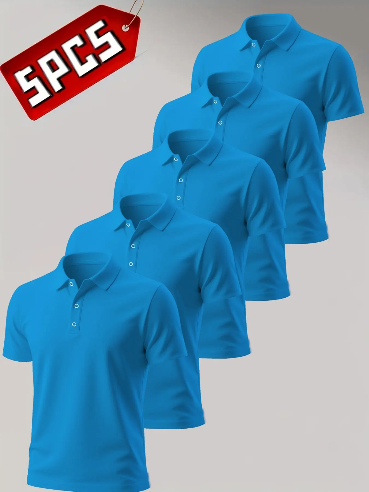 Men's Summer Shirts Set of 5, Breathable Knit Short Sleeve Button Neck, Classic Solid Color Golf Polo Casual Wear, Fit Tee, Knitted Polo Shirt