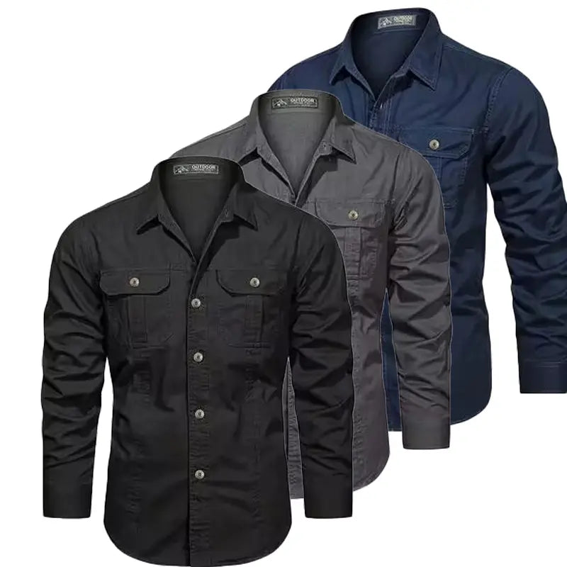 3-pack men’s solid-color long-sleeve shirts, regular fit, casual button-down tops suitable for office and business settings, all-season wear, casual slim-fit shirts