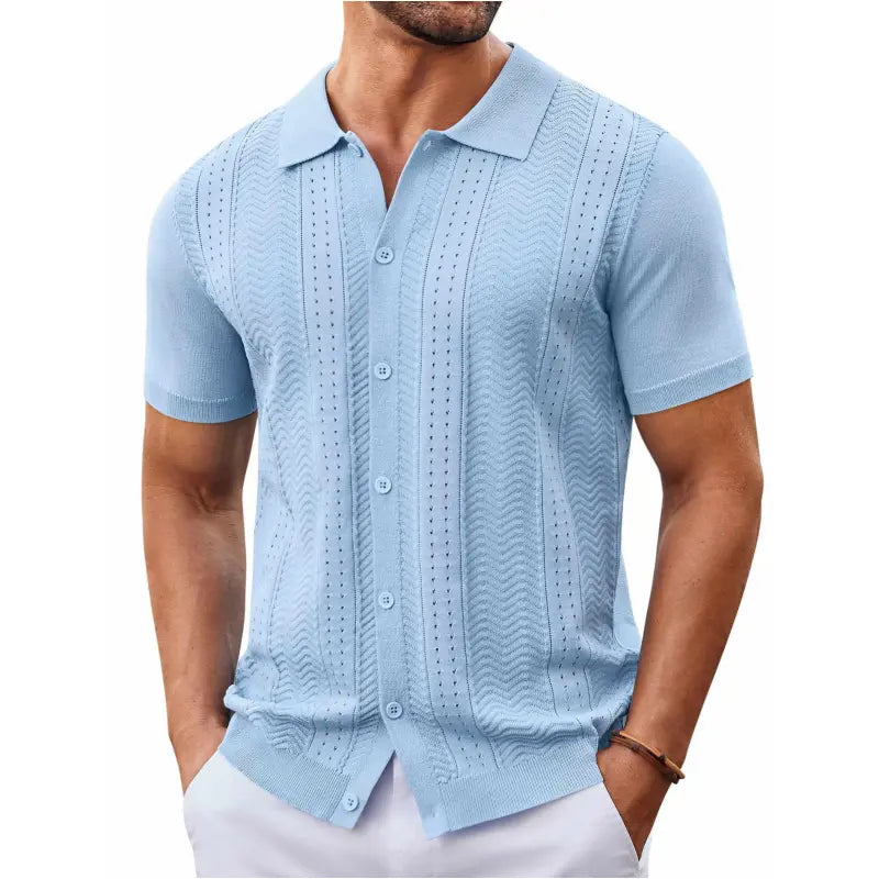 COOFANDY B Mens Knit Button Down Shirt Short Sleeve Summer Casual Shirts Vintage Beach Vacation Shirts
