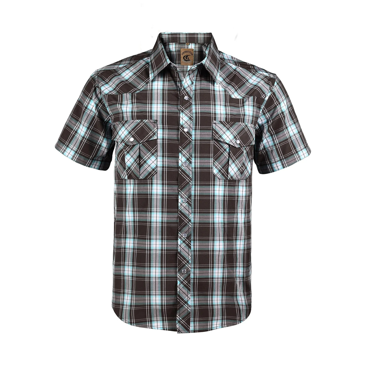 COEVALS CLUB Men's Casual Western Plaid Shortsleeve Cowboy Shirt - Durable Polyester-Cotton Blend Work Top, Breathable Lightweight, Pearl Snap Buttons, Western Style Wardrobe Staples for Summer Vacation, Wild West Outdoors