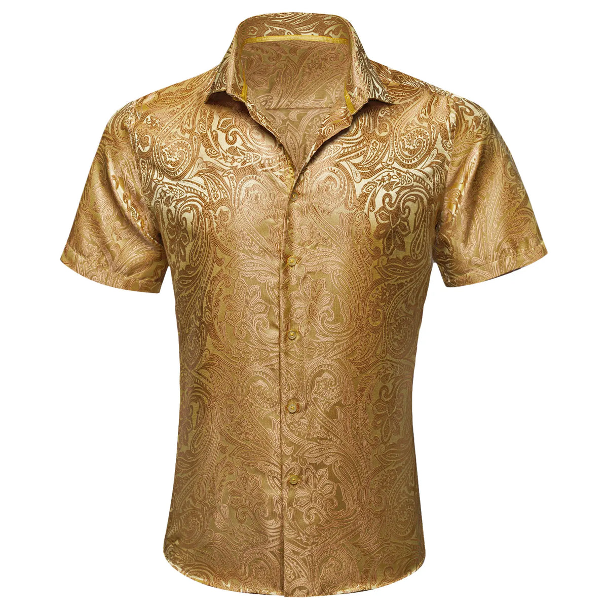 Ailisus Men's Slim Fit Paisley Shirt, Short Sleeve Casual Button-Down Polyester Top for Wedding & Party Wear, Shortsleeve, Men's Casual Shirts, Fabric, Slim Fit Ease, Wash‑Resists Pilling