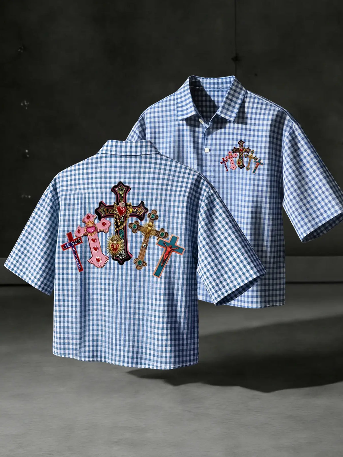 Men's Short Sleeve Gingham Checkered Shirt, Casual Fitted Top for All Seasons, Comfortable Fashionable Daily Wear, Trendy Design