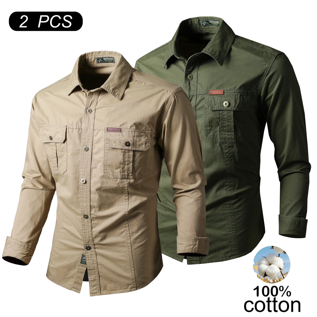 Men's 100% Cotton Long-Sleeve Shirt - Men's Clothing, Relaxed Fit, Soft, Multiple Pockets for Carry, Button-Front, Stylish, Elegant, Everyday Ready Wardrobe Staple