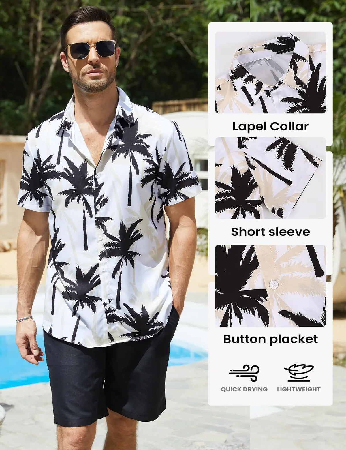 Gihuo 2 Pack Beach Shirts for Men Short Sleeve Button Down Tropical Print Summer Hawaiian Shirt Casual Menswear Top Short Sleeve Collared Wetsuit tees T-Shirt outfit Tshirt Trouser Sun Breathable