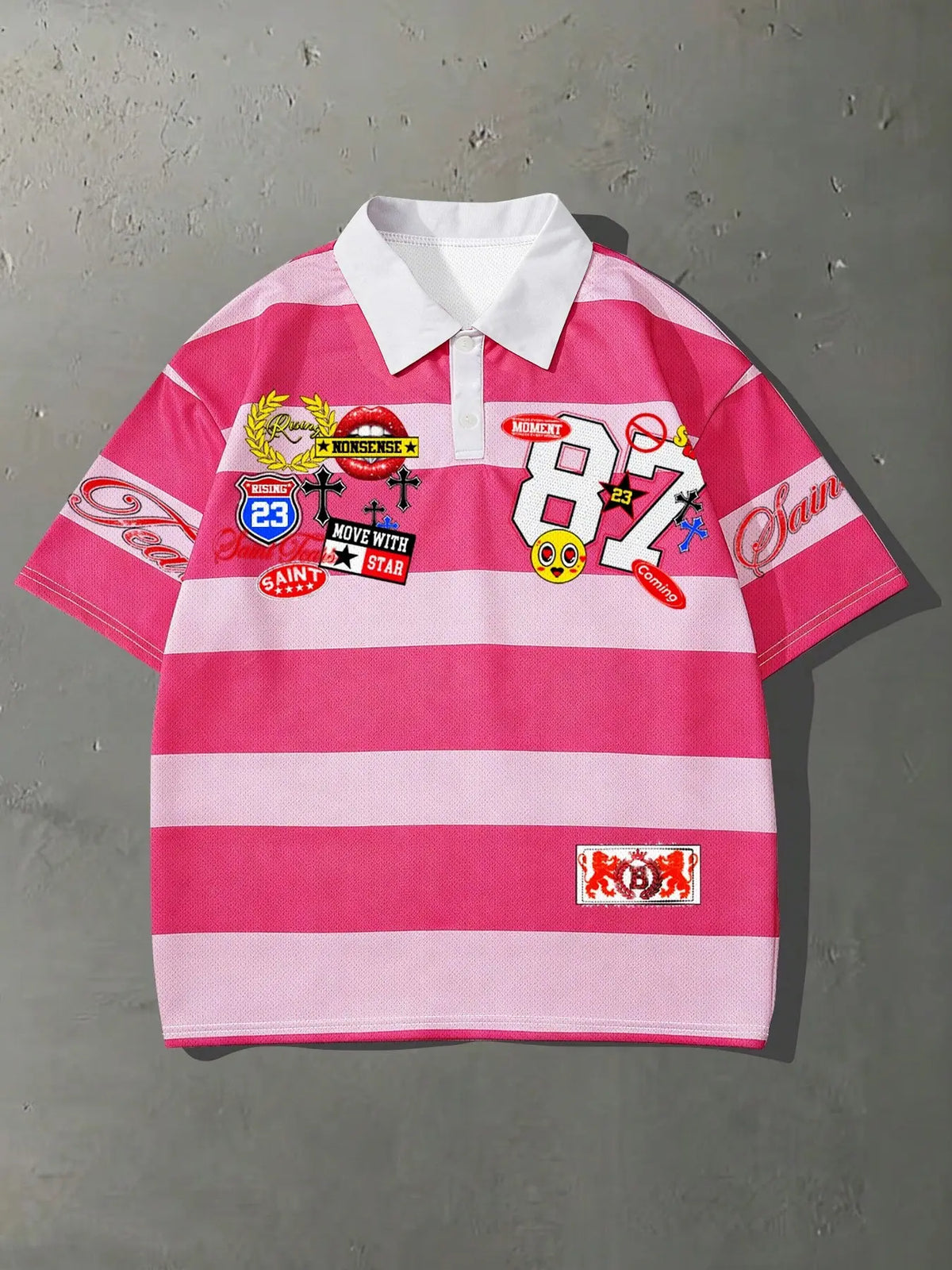 Summer Men's Street Style Collared, Casual Polo Shirts Graphic Print Short Sleeve Fitted Top, Menswear, Perfect for Daily Wear & Skateboarding