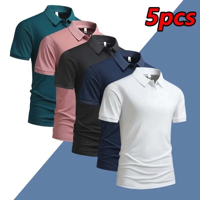 Men's Summer Short Sleeve Polo Shirt - Lightweight and Breathable Ice Silk Fabric, Solid Color, Regular Fit with Button Details, Casual Business Style, Mixed Set, Cool Collar, Men's Daily Commuter T-Shirt, Summer Casual Wear | Stylish Men's Dress Shirts |