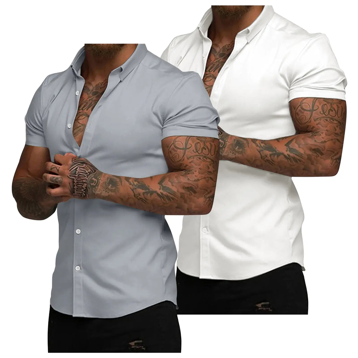 JMIERR Mens Muscle Fit Dress Shirts Casual Button Down Shirt Short Sleeve Wrinkle-Free Shirts