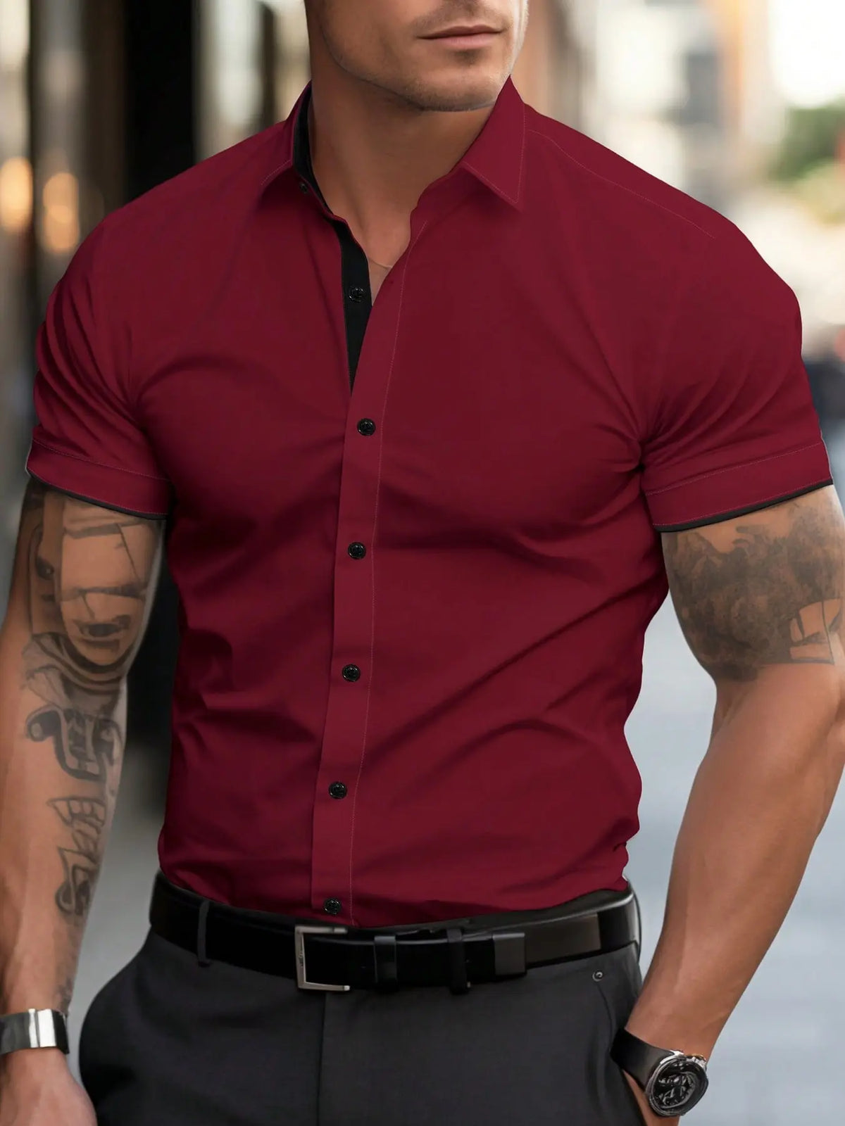 Men's Summer Patchwork Chic Shirt Casual Button Collared Shirts Casual Outings Shirt, Menswear Business Casual Versatile Fitted Style Wear for All Seasons