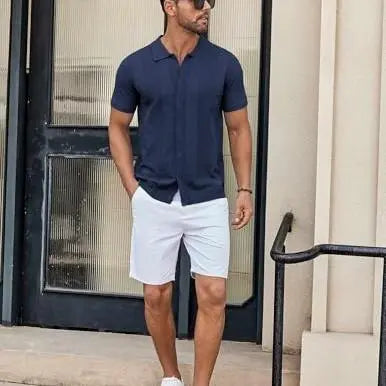 COOFANDY B Mens Knit Button Down Shirt Short Sleeve Summer Casual Shirts Vintage Beach Vacation Shirts