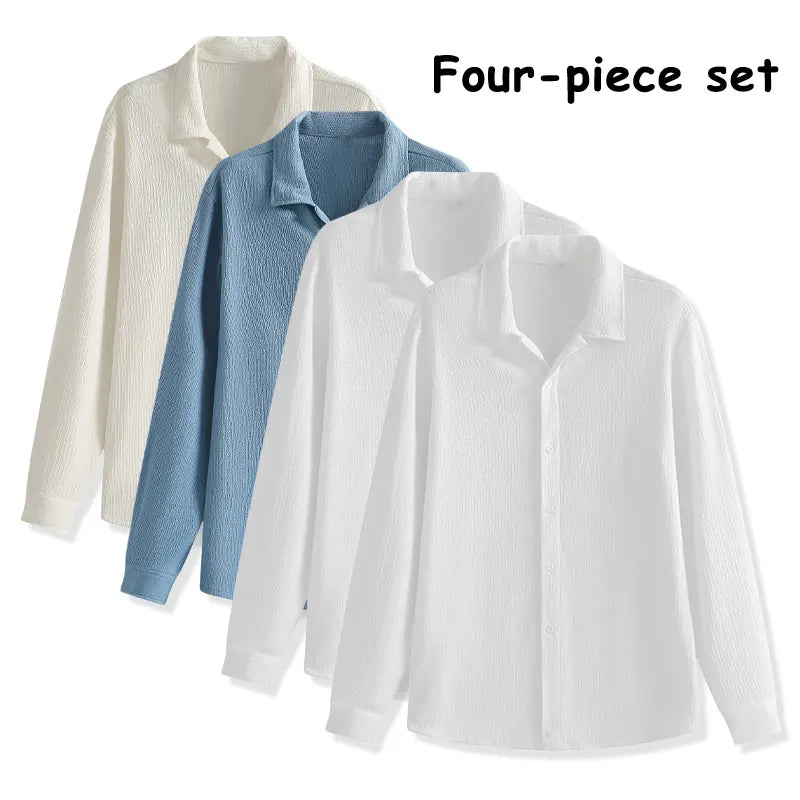 Men's 4-Pack Button Up Short Sleeve Collared Dress Shirts, Stylish Solid Color Men's Clothing Top, Comfortable Breathable Lightweight Turn-Down Collar Shirts for Commuting