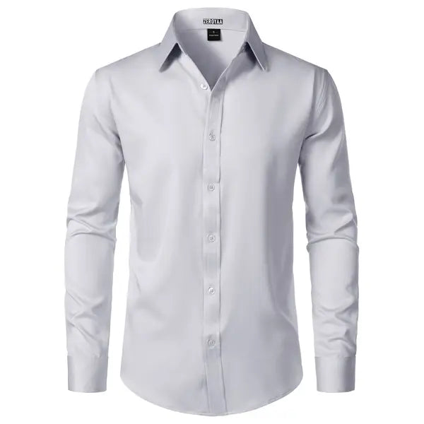 ZEROYAA Men's Fitted Modern Tailored Cut Dress Shirt - Plain Finish Long Sleeves Tops, Stretch Fabric, Wrinkle-Free, Button-Down for Formal Business, Wedding (US Sizes)