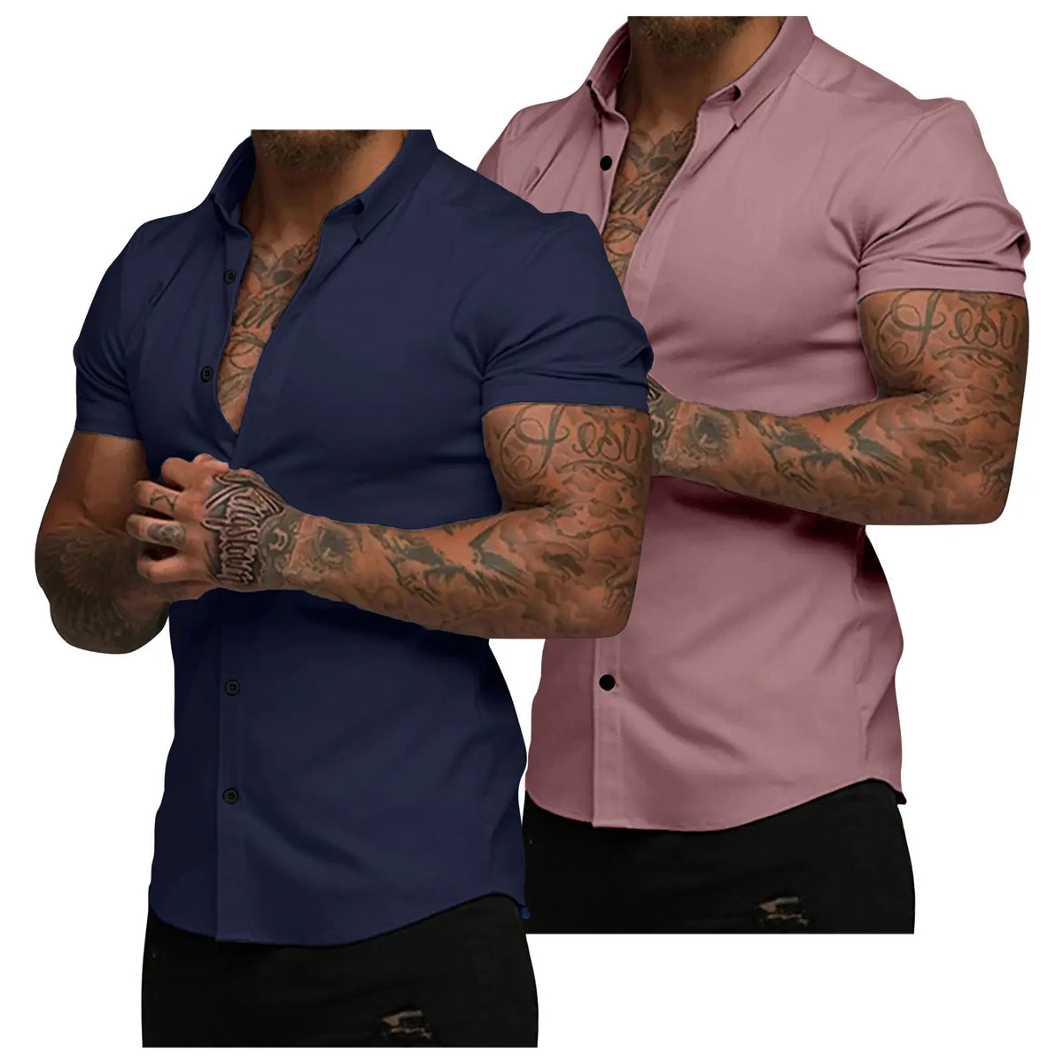 JMIERR Mens Muscle Fit Dress Shirts Casual Button Down Shirt Short Sleeve Wrinkle-Free Shirts