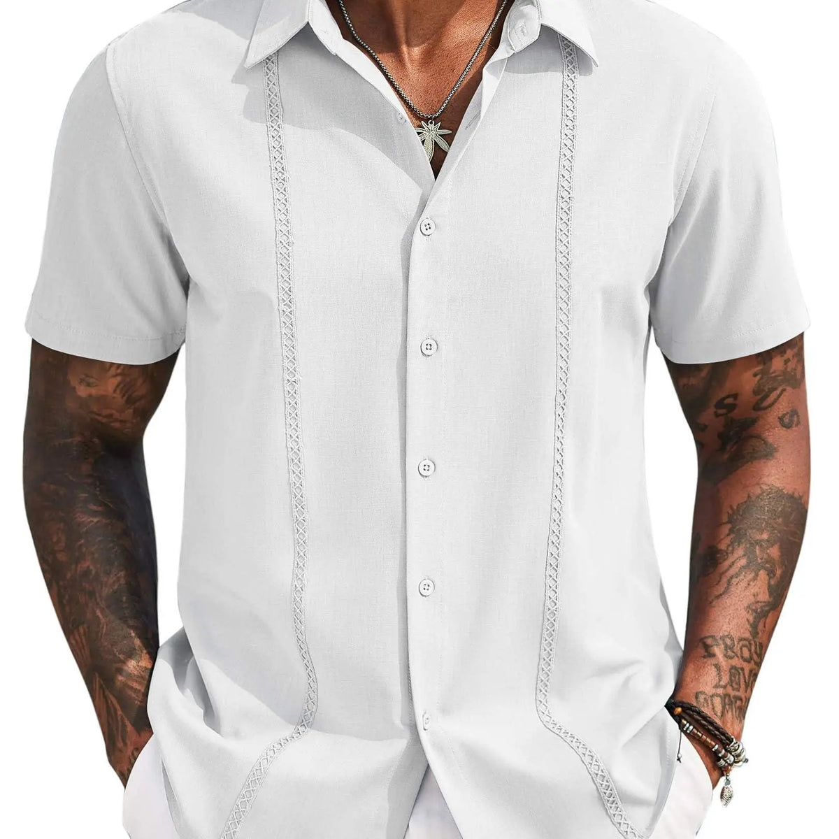 COOFANDY Mens Cuban Guayabera Short Sleeve Shirt Casual Summer Beach Tops Button Down Untucked Shirts