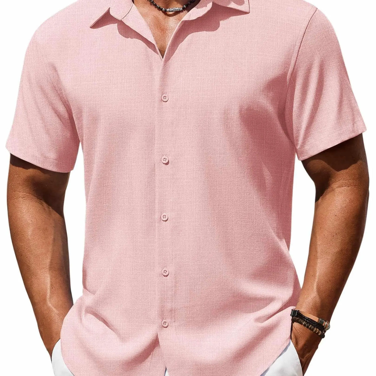 COOFANDY Mens Button Down Shirt Short Sleeve Casual Shirts Beach Summer Linen Shirts Wedding Vacation Shirt
