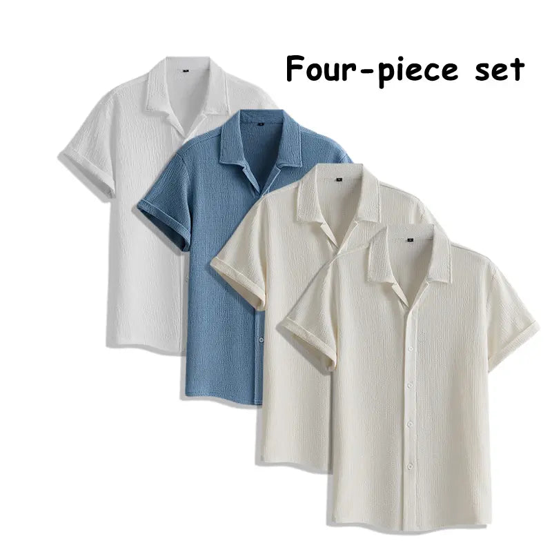 Men's 4-Pack Button Up Short Sleeve Collared Dress Shirts, Stylish Solid Color Men's Clothing Top, Comfortable Breathable Lightweight Turn-Down Collar Shirts for Commuting