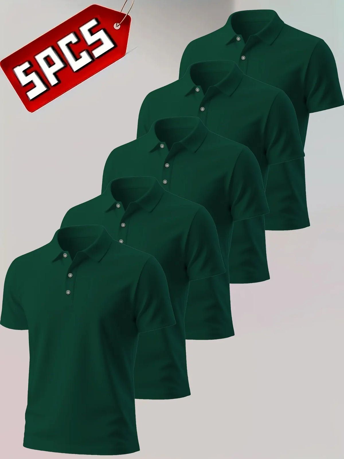 Men's Summer Shirts Set of 5, Breathable Knit Short Sleeve Button Neck, Classic Solid Color Golf Polo Casual Wear, Fit Tee, Knitted Polo Shirt