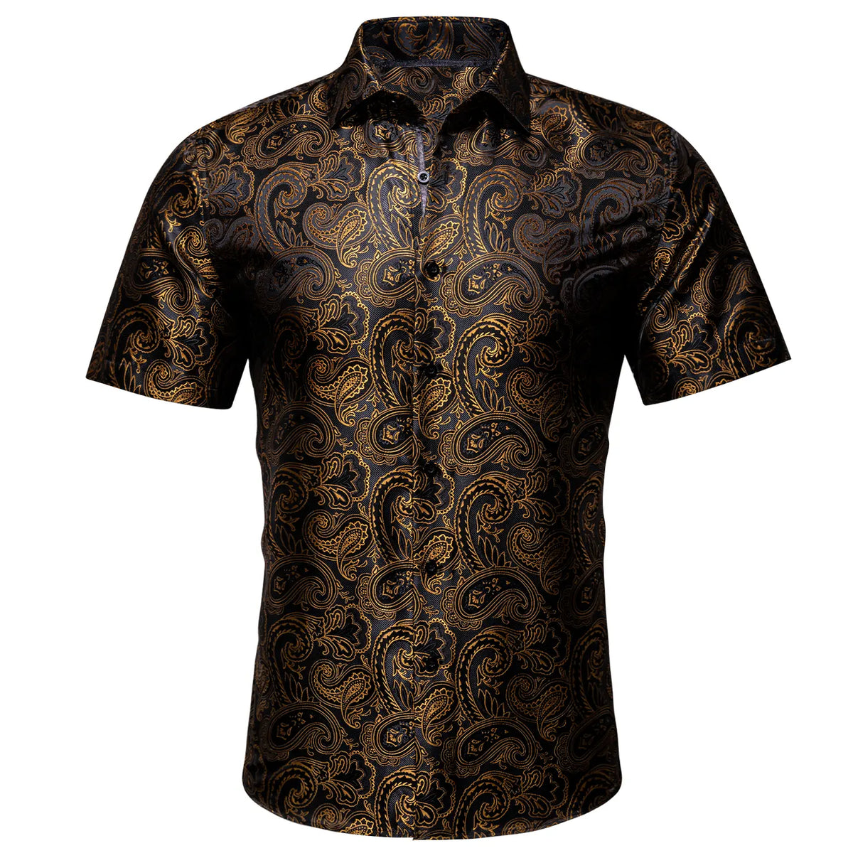 Ailisus Men's Slim Fit Paisley Shirt, Short Sleeve Casual Button-Down Polyester Top for Wedding & Party Wear, Shortsleeve, Men's Casual Shirts, Fabric, Slim Fit Ease, Wash‑Resists Pilling