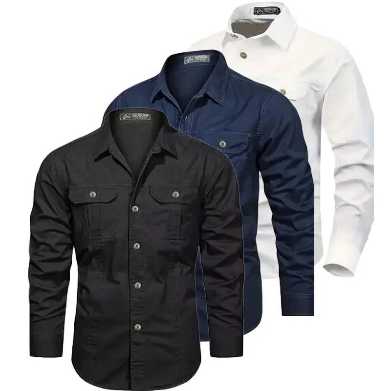 3-pack men’s solid-color long-sleeve shirts, regular fit, casual button-down tops suitable for office and business settings, all-season wear, casual slim-fit shirts