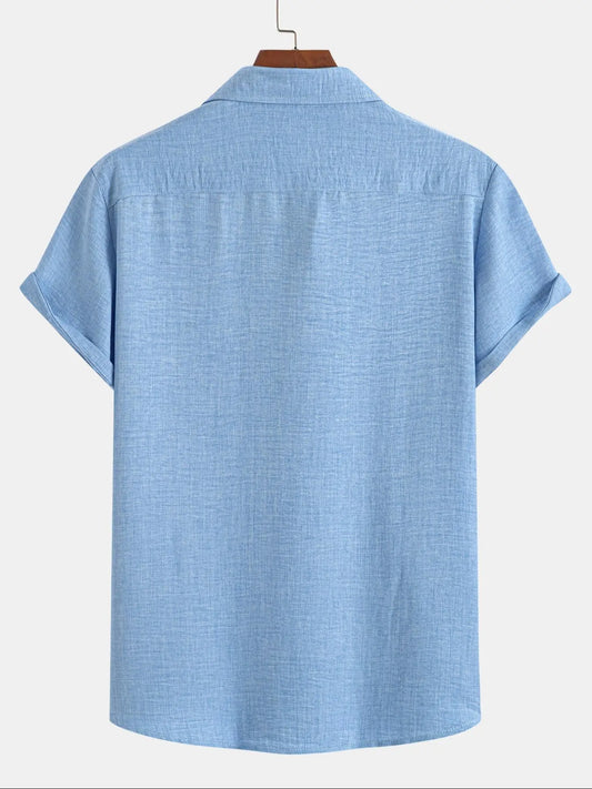 Men's Solid Button Front Short Sleeve Shirt, Basic Casual Shirts, Loose Casual Top for Summer, Menswear for Daily Wear