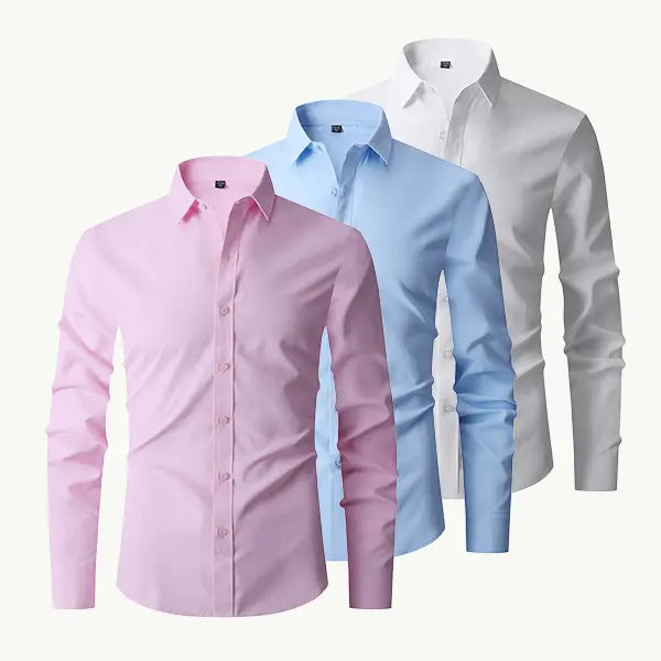 3PCS Men’s Dress Shirts, Long Sleeve Slim Fit Button-Down Shirt Pack — Solid Business Casual Men’s Clothing Tops Multipack