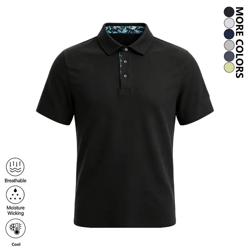 LIFE KEEPS MOVING Summer men’s polo shirt—stylish, casual, comfortable, breathable; suitable for leisure and business; classic fit; summer business style.