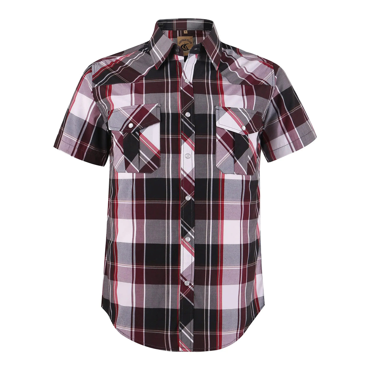 COEVALS CLUB Men's Casual Western Plaid Shortsleeve Cowboy Shirt - Durable Polyester-Cotton Blend Work Top, Breathable Lightweight, Pearl Snap Buttons, Western Style Wardrobe Staples for Summer Vacation, Wild West Outdoors