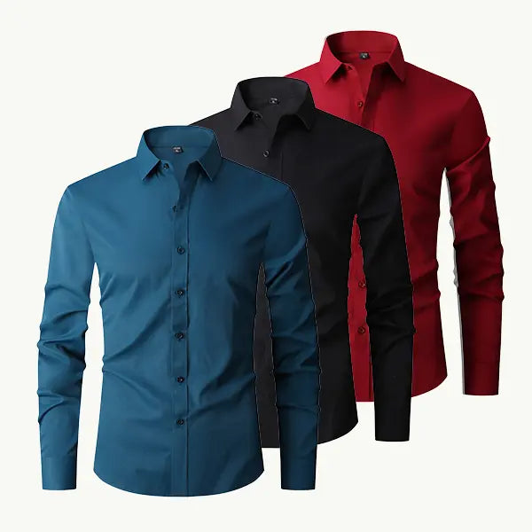 3PCS Men’s Dress Shirts, Long Sleeve Slim Fit Button-Down Shirt Pack — Solid Business Casual Men’s Clothing Tops Multipack