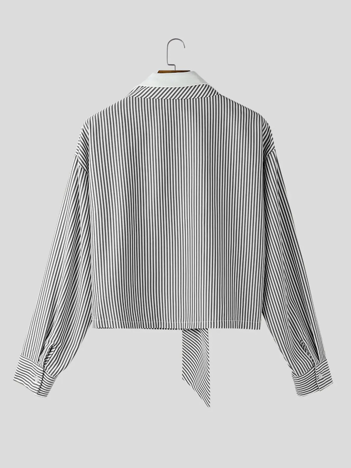 INCERUN Men's Striped Contrast Lapel Collared Long Sleeve Short Shirt, Menswear, Perfect for Daily Wear, Stylish and Comfortable, Ideal for Casual, Casual Stylish Clothing
