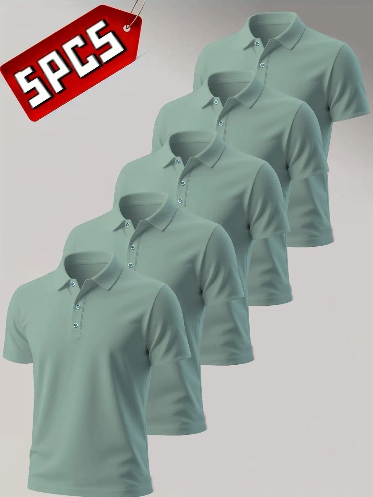 Men's Summer Shirts Set of 5, Breathable Knit Short Sleeve Button Neck, Classic Solid Color Golf Polo Casual Wear, Fit Tee, Knitted Polo Shirt