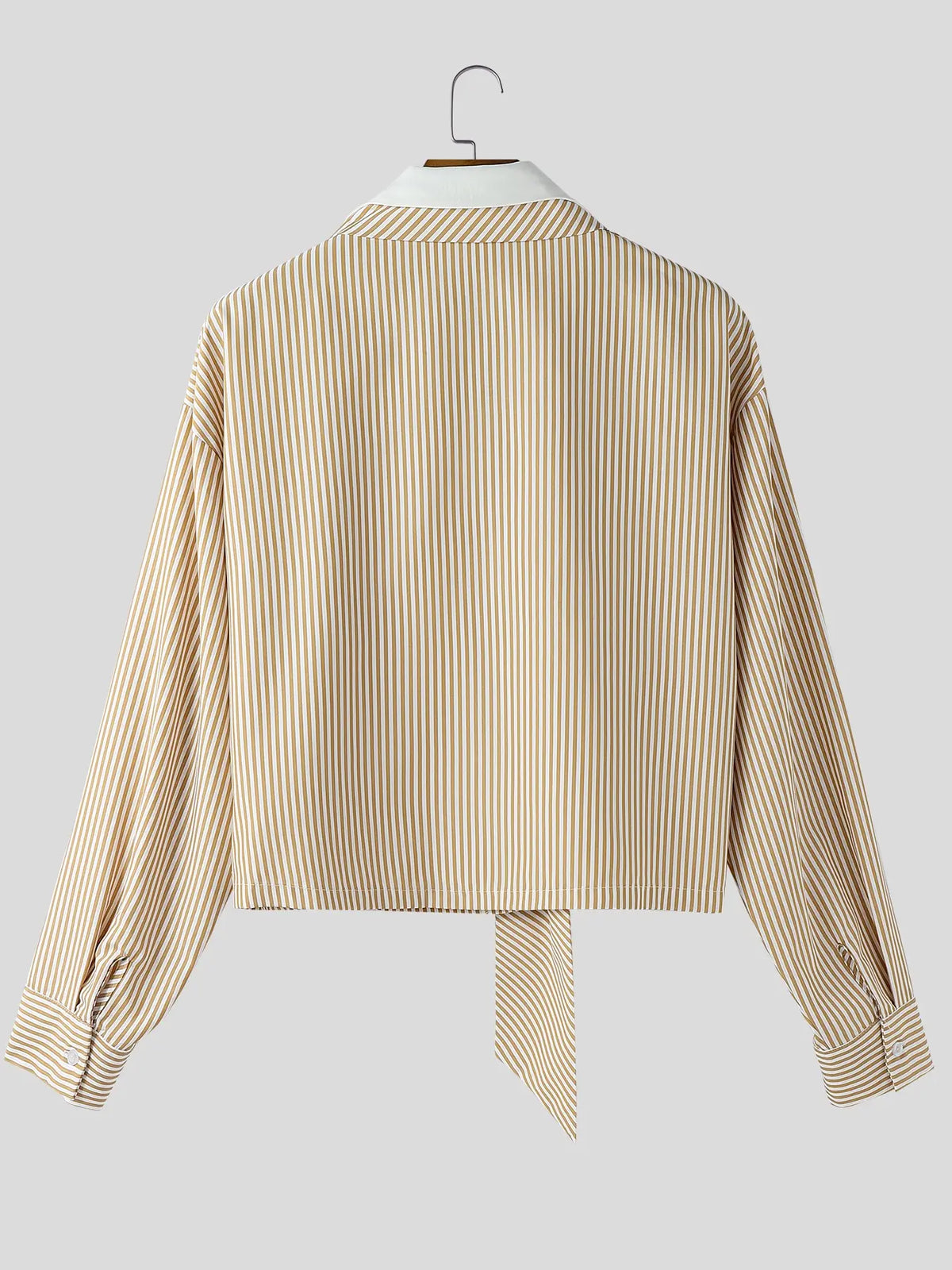 INCERUN Men's Striped Contrast Lapel Collared Long Sleeve Short Shirt, Menswear, Perfect for Daily Wear, Stylish and Comfortable, Ideal for Casual, Casual Stylish Clothing
