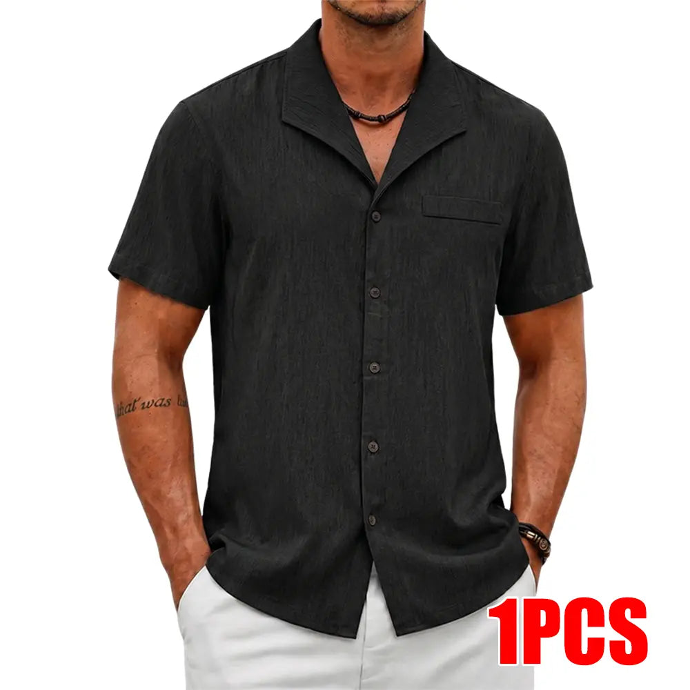 Men's 3-Pack Classic Cuban Collar Shortsleeve Shirts, Linen Blend Button Up Design Casual Button Front Tops, Breathable Casual Style for Daily & Beach Wear