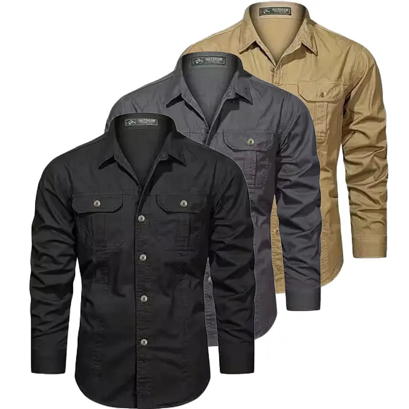 3-pack men’s solid-color long-sleeve shirts, regular fit, casual button-down tops suitable for office and business settings, all-season wear, casual slim-fit shirts