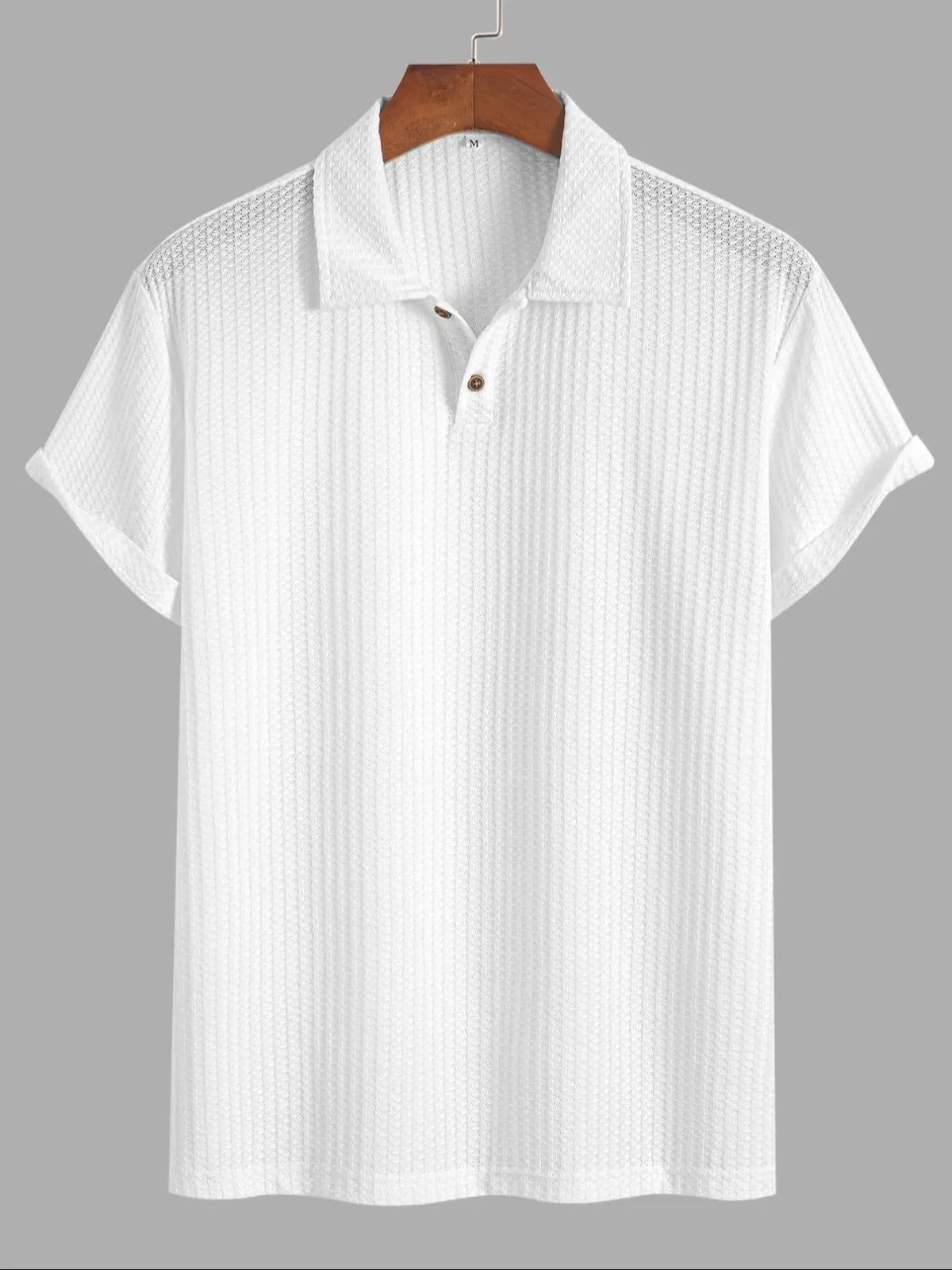 Men's Plain Jacquard Knit Polo Shirt, Polo Style Regular Fit Casual Short Sleeve Button Front Green Top for Summer, Fashion Clothes for Daily Wear