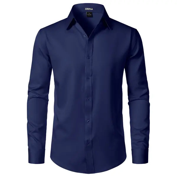 ZEROYAA Men's Fitted Modern Tailored Cut Dress Shirt - Plain Finish Long Sleeves Tops, Stretch Fabric, Wrinkle-Free, Button-Down for Formal Business, Wedding (US Sizes)