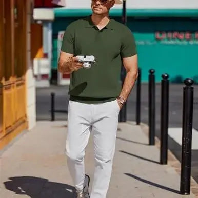 COOFANDY Men's Knit Polo Shirts Short Sleeve Ribbed Knitted Shirt Summer Lightweight Casual Golf Shirts