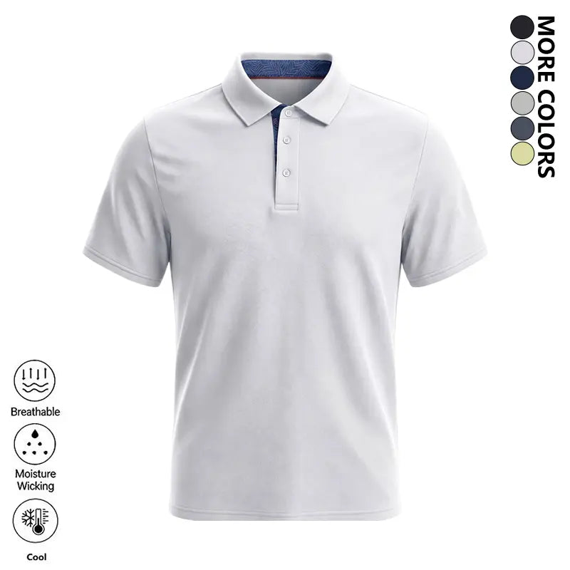 LIFE KEEPS MOVING Summer men’s polo shirt—stylish, casual, comfortable, breathable; suitable for leisure and business; classic fit; summer business style.