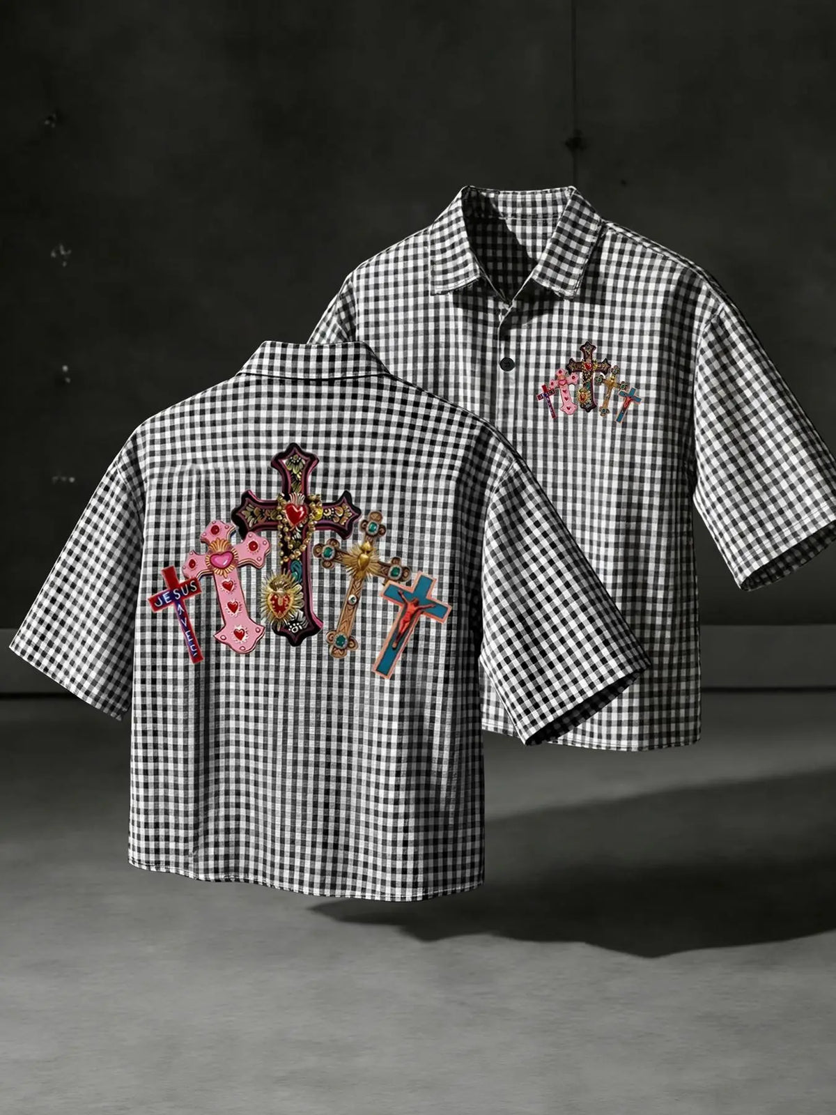 Men's Short Sleeve Gingham Checkered Shirt, Casual Fitted Top for All Seasons, Comfortable Fashionable Daily Wear, Trendy Design