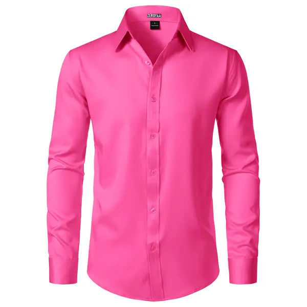 ZEROYAA Men's Fitted Modern Tailored Cut Dress Shirt - Plain Finish Long Sleeves Tops, Stretch Fabric, Wrinkle-Free, Button-Down for Formal Business, Wedding (US Sizes)