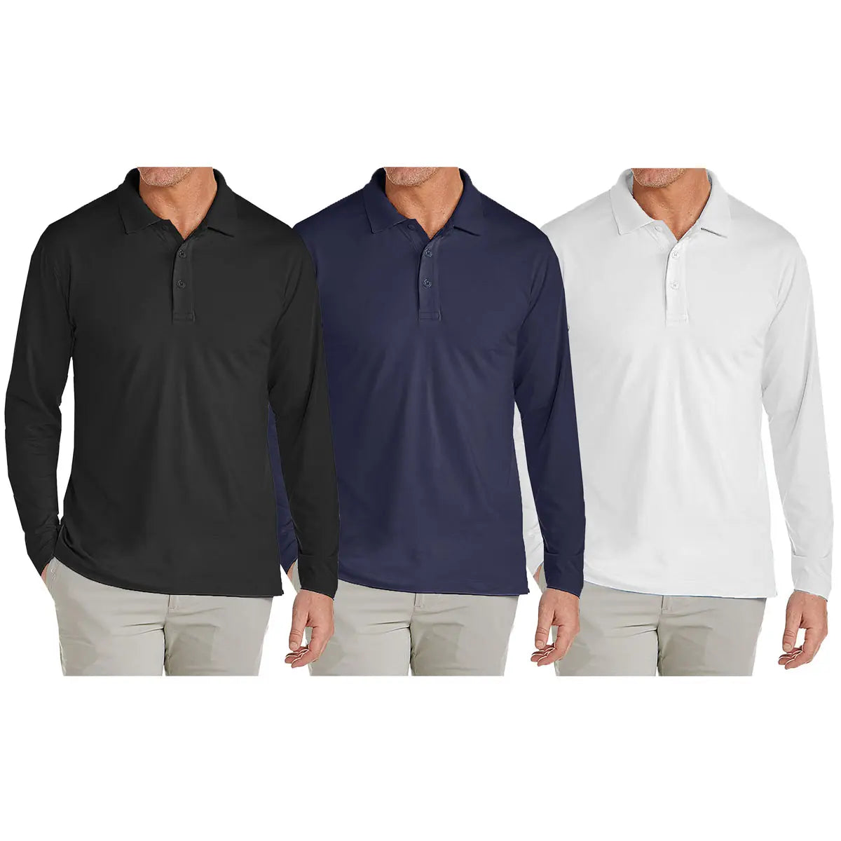 3-Pack Men's Long Sleeve Pique Polo Shirts