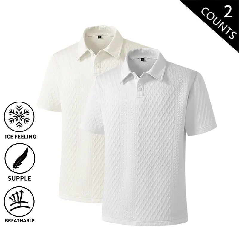 Men’s Basic Loose-Fit 2-Pack Summer Ice Polo Shirts - Breathable Knit Athletic Tops, Sporty Chic Black + White Styles for Golf, Everyday Wear